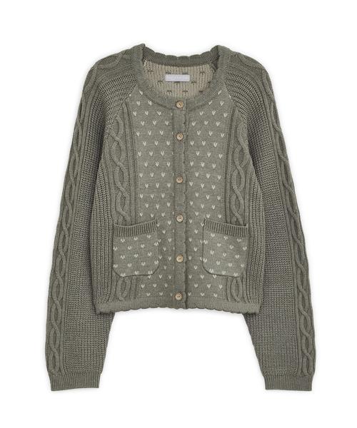 빈티지 러플 니트 가디건 (올리브)