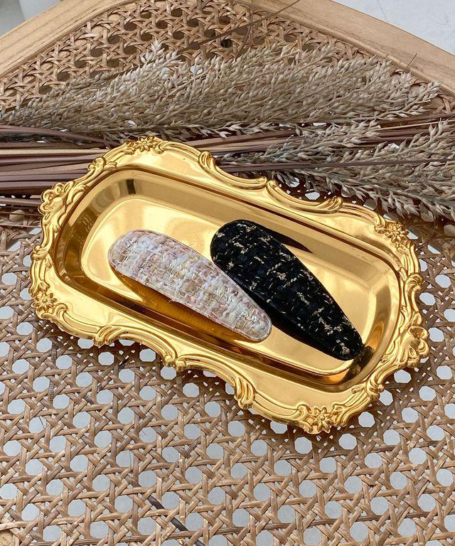 [비블라썸] 트위드 헤어핀 머리핀 똑딱핀 핑크베이지, 골드블랙 2종세트