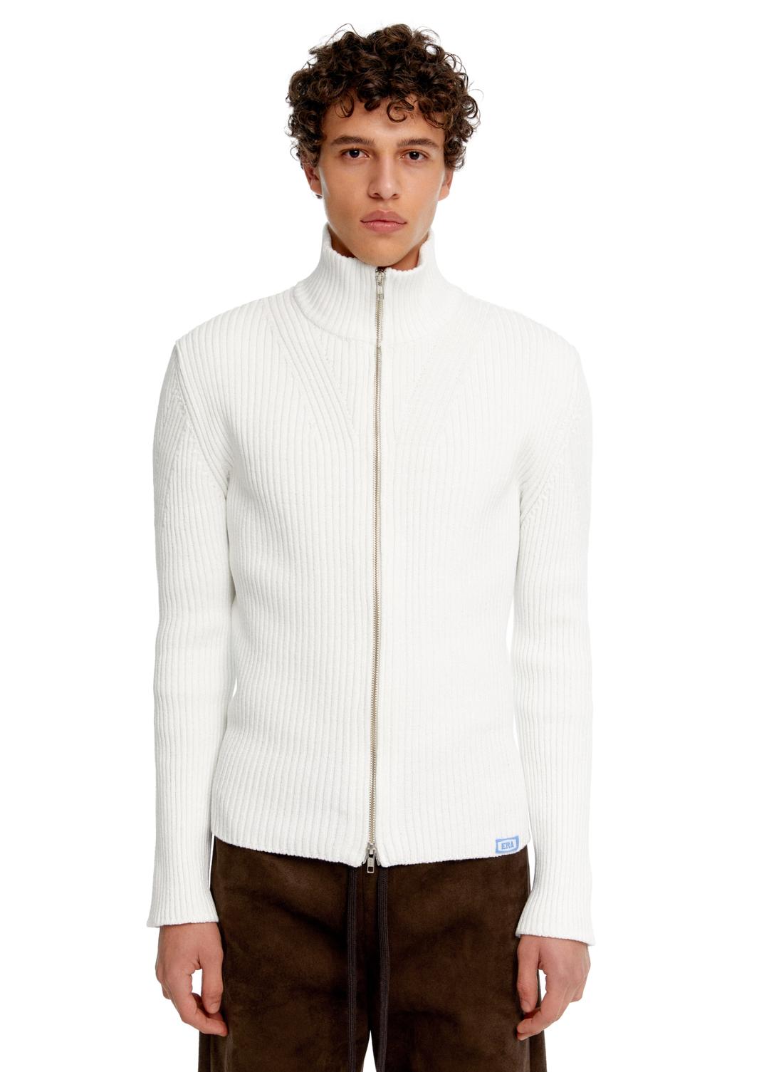 MEN SLIM-FIT WOOL BLEND ZIP-UP SWEATER - WHITE
