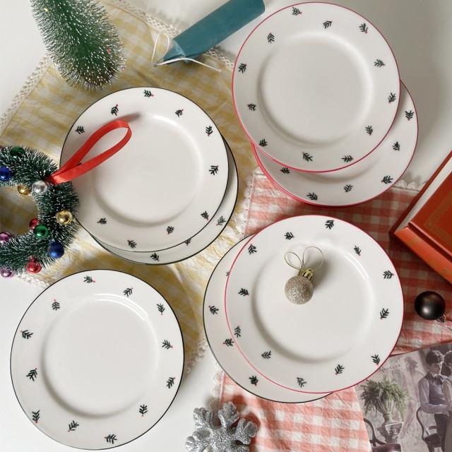 눌세라믹 리스플레이트 크리스마스 연말연시 홈파티 디저트 케이크접시