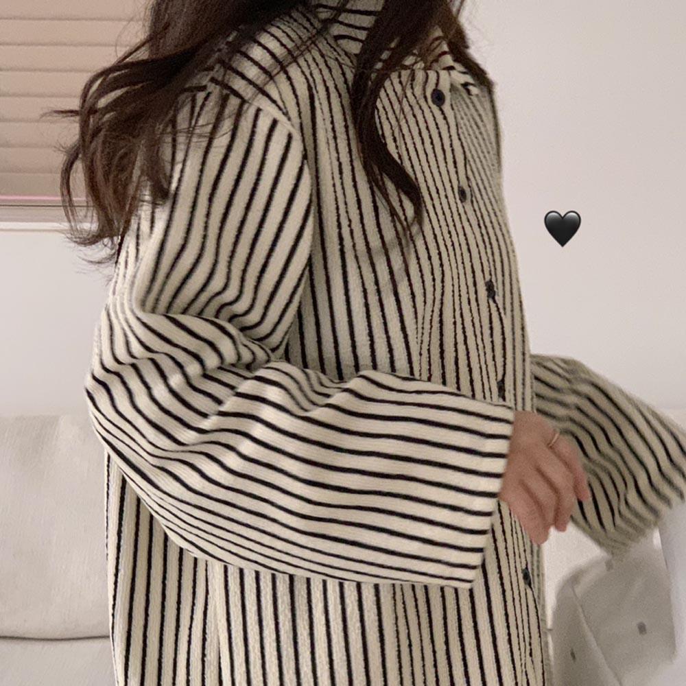 콤마 스트라이프 파자마 세트 블랙 아이보리 파자마 선물 파티