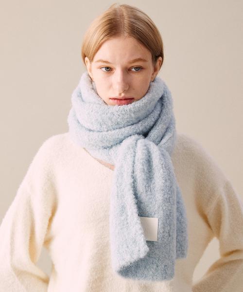 Long cloud boucle knit muffler (BABY BLUE)