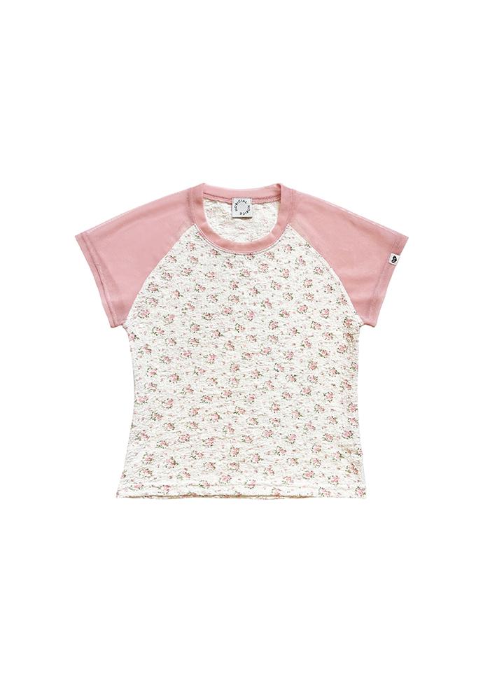 MESH BLOCKING FLORAL T-SHIRT PEACH