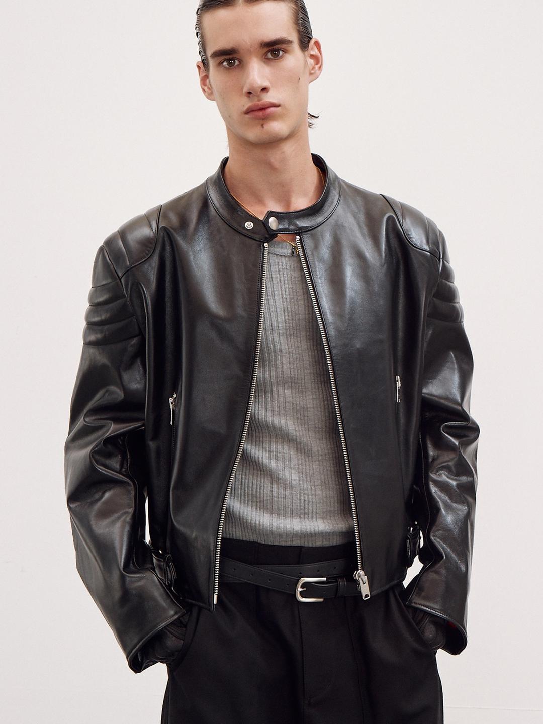 렉토 RED LINER RACER LEATHER JUMPER (BLACK) - 위시버킷