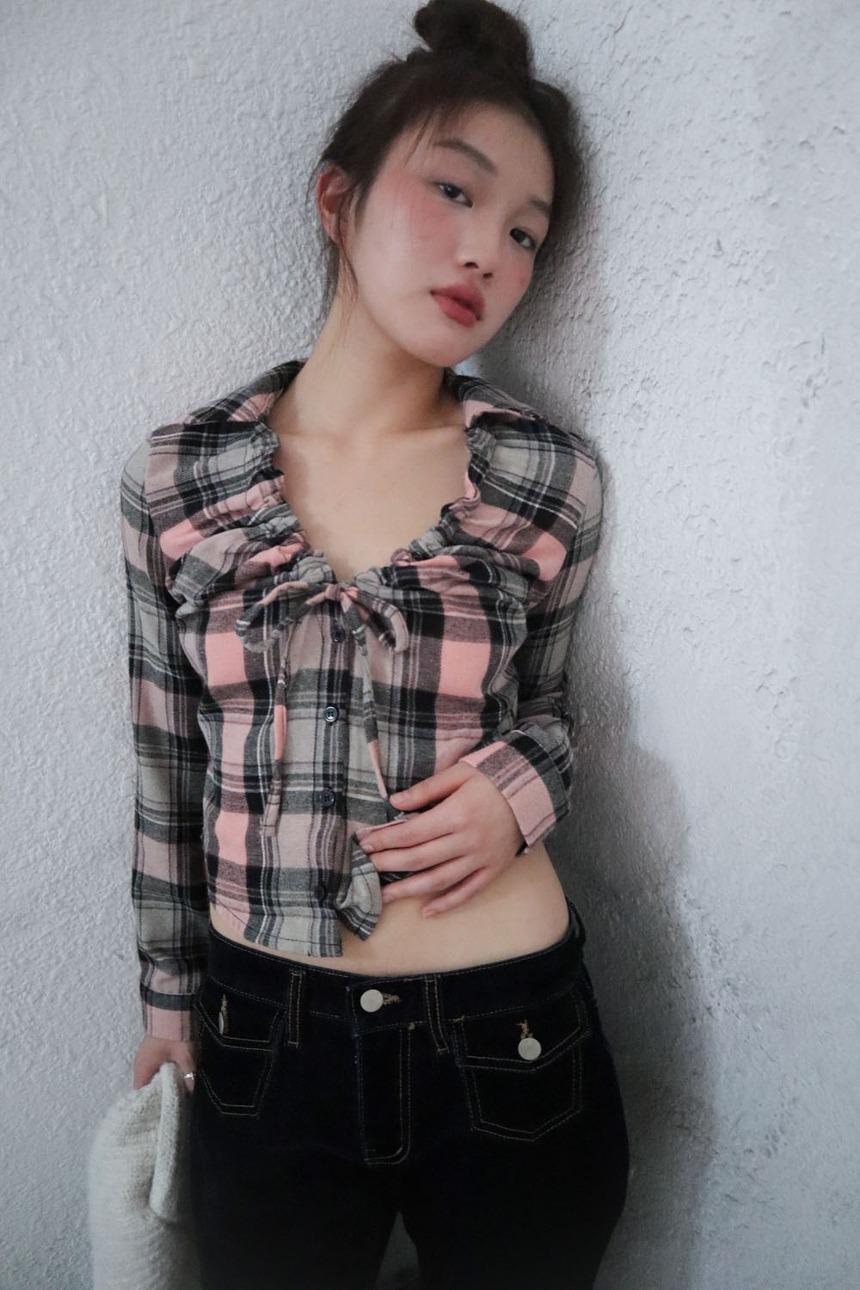팁씨 rozy check shirring shirt (2color)