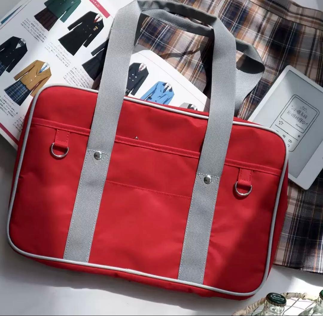 新品　スクールバッグ　平成　ギャル　学生バッグ　レッド ナイロン トートバッグ