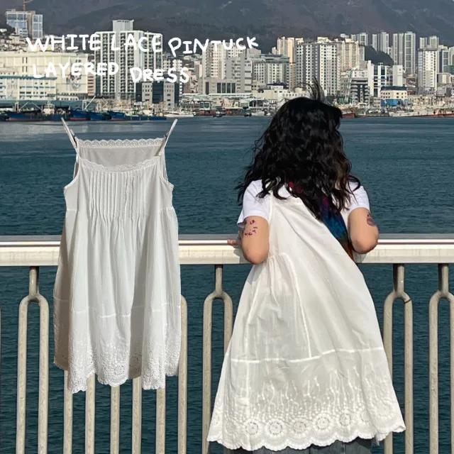 White Lace Pintuck Layered Dress 레이스 핀턱 레이어드 화이트 원피스