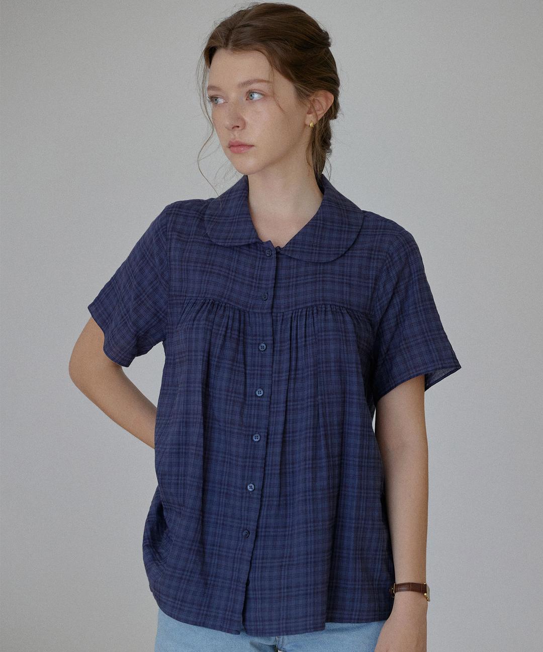 [7/22 순차배송] Lilia Flare Blouse ( Check Navy )