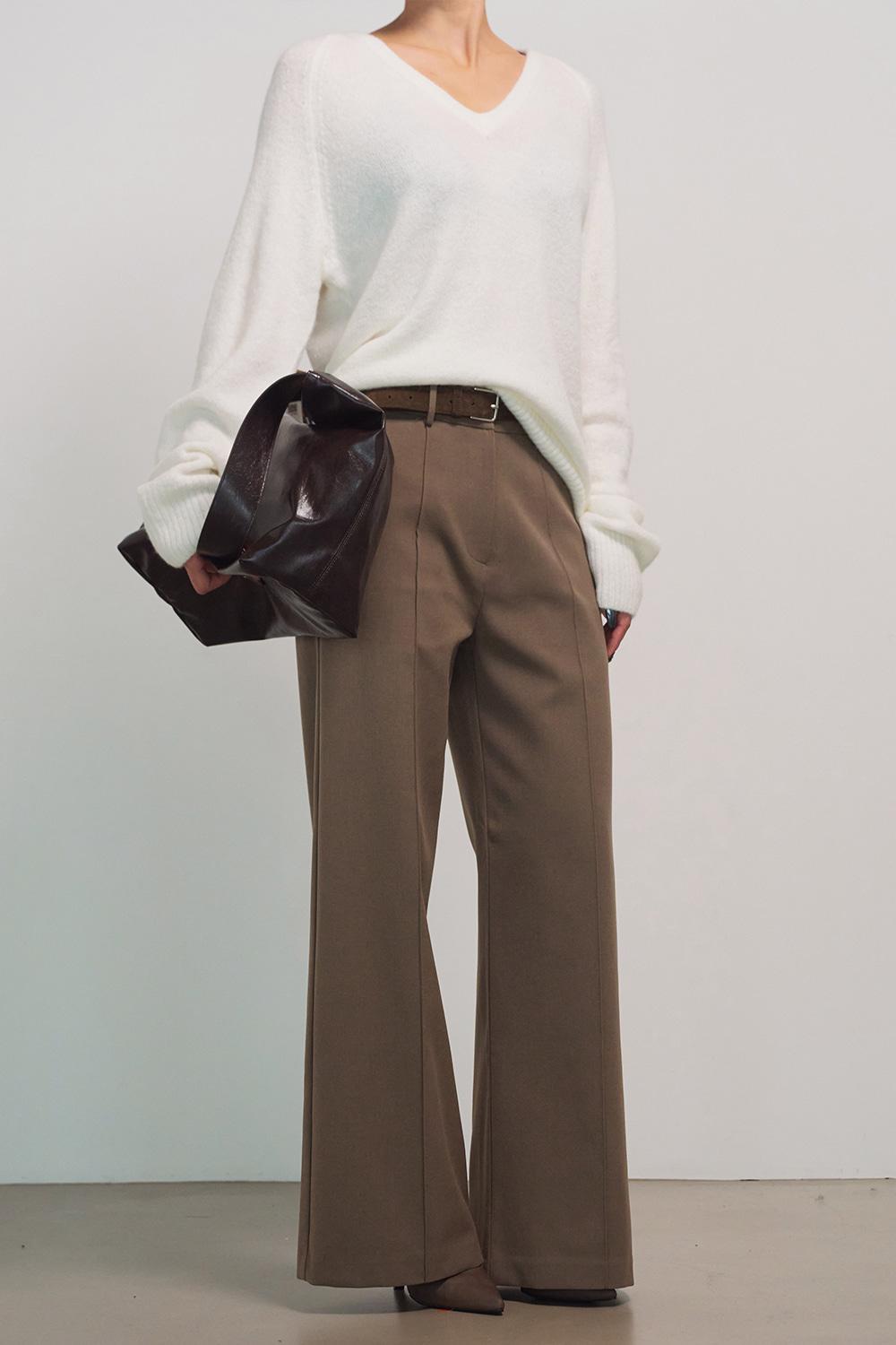 Classic pintuck wool wide slacks [Brown]