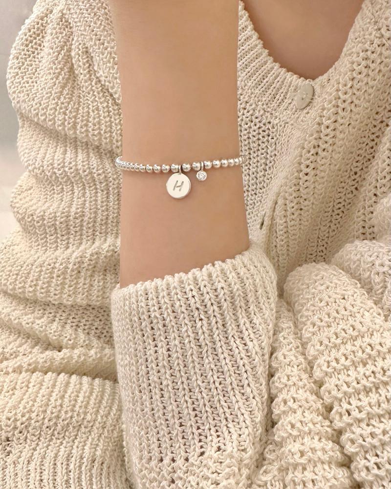 실버925 탄생석 알파벳 각인 팬던트 3mm 볼 체인 팔찌 2color