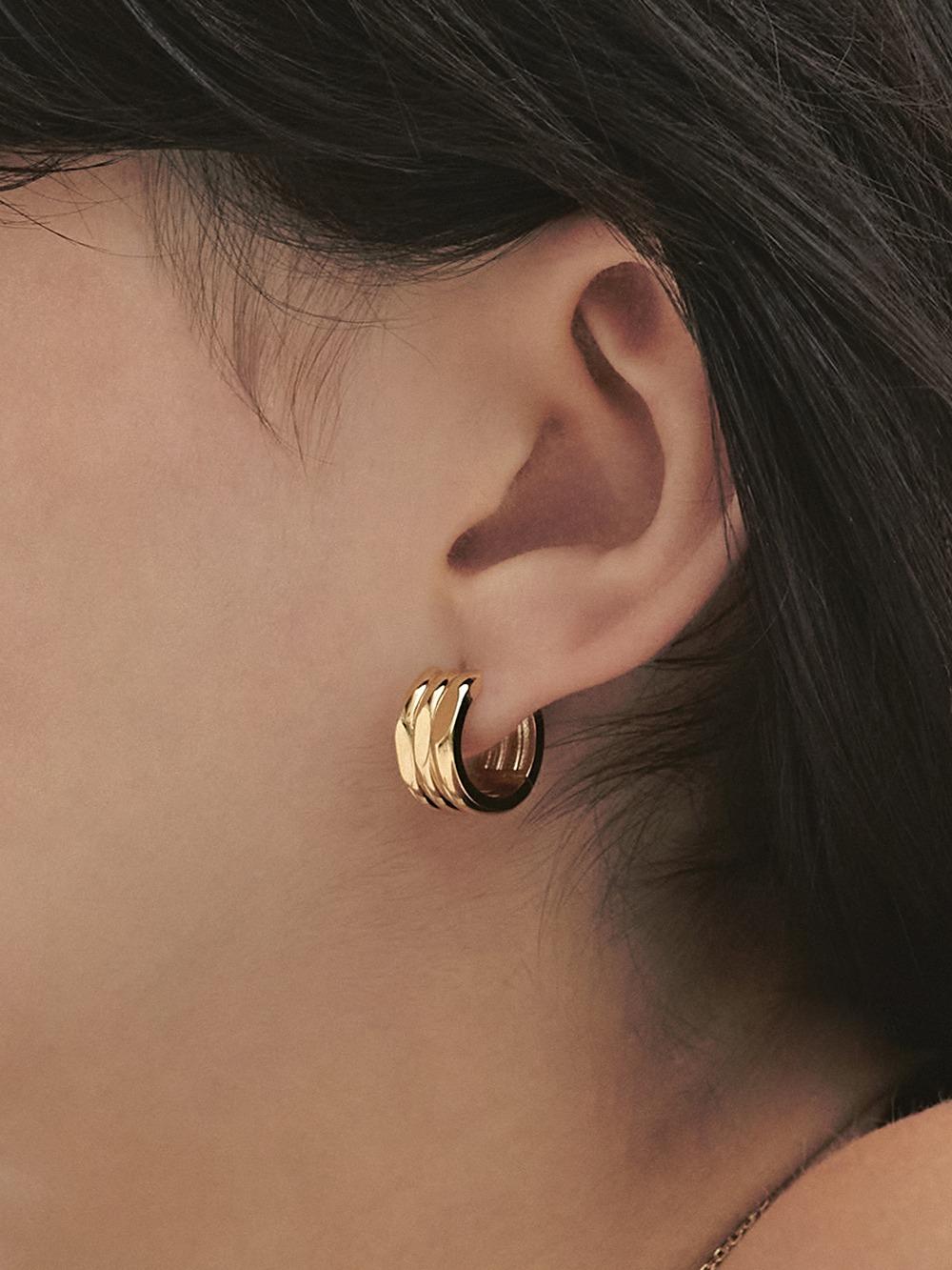 트리플 실버 컷아웃 원터치 귀걸이 2종 택1