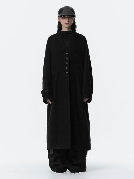 Boucle Wool Long Coat [ Black ]