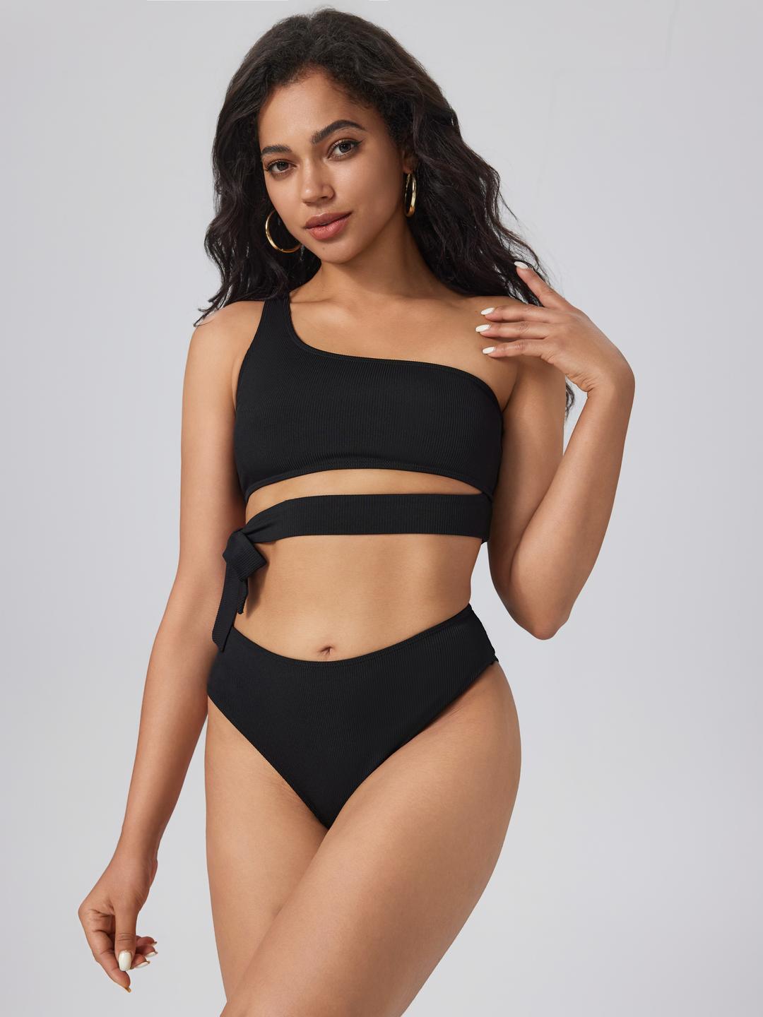 터미 컨트롤 골지  리본 원 숄더 비키니 세트