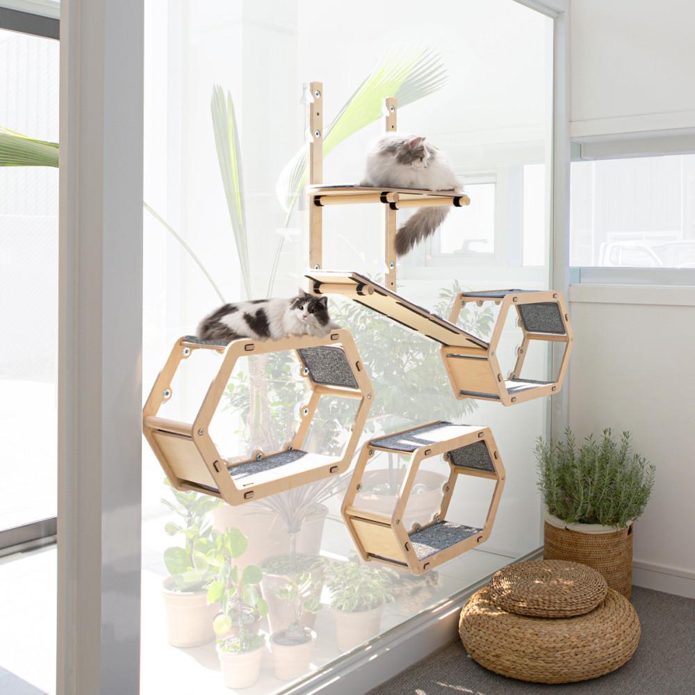 헥사곤 캣워커 고양이 선반 윈도우 원목 캣타워 GO21109