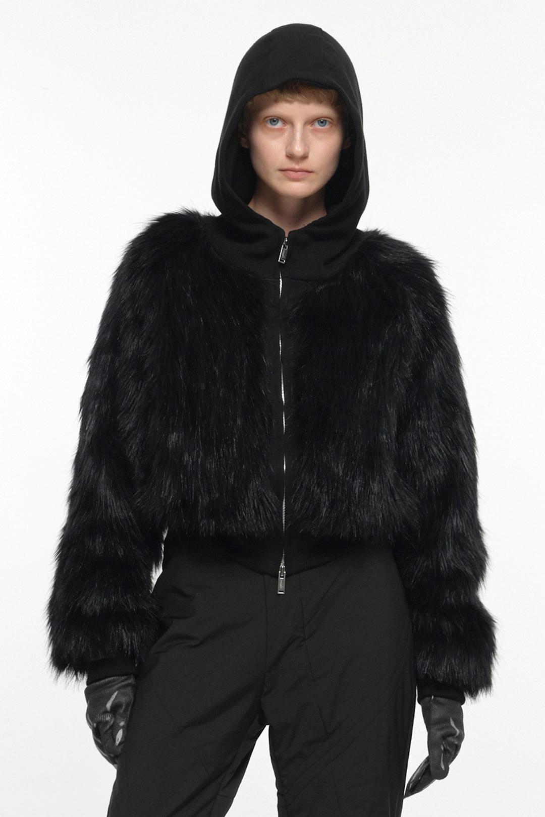 HOODIE CROP FUR JACKET BLACK