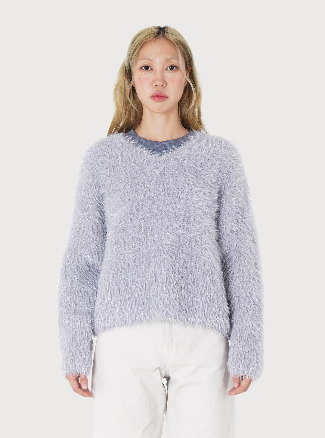 Gloss Puffy V-neck Knit - light gray