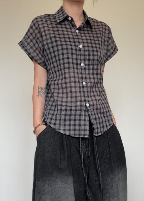 오뉴이 차오 롤업 체크 반팔 셔츠