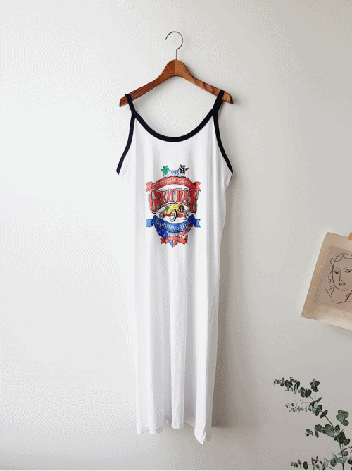 시원해! Great-OPS/ 그레이트 컬러 레터링 나염 프린트 여리여리 끈나시 슬리브리스 뒷밴딩 코튼 면 옆트임 롱 원피스 꾸안꾸 홈웨어 여름휴가 바캉스룩 워터파크 필수템