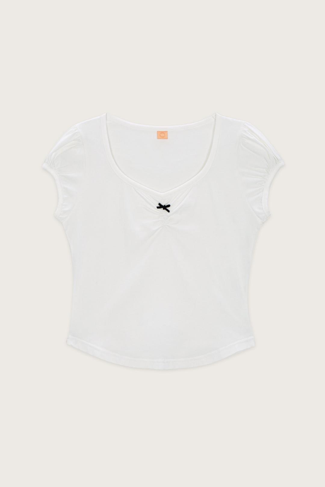 ROUND SHIRRING T-SHIRT (WHITE)