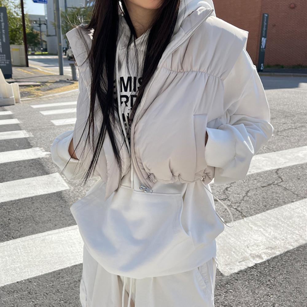 크롭 스트링 패딩 조끼