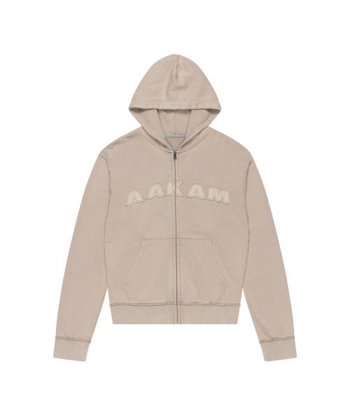 Washed Logo Zip-Up Hoodie (Beige)