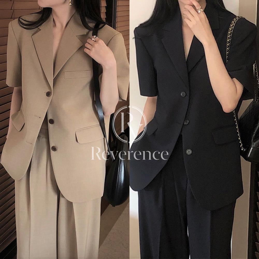 오버클래식 클래식 하프 여성여름자켓 오버핏 싱글 정장 반팔 자켓 르버터