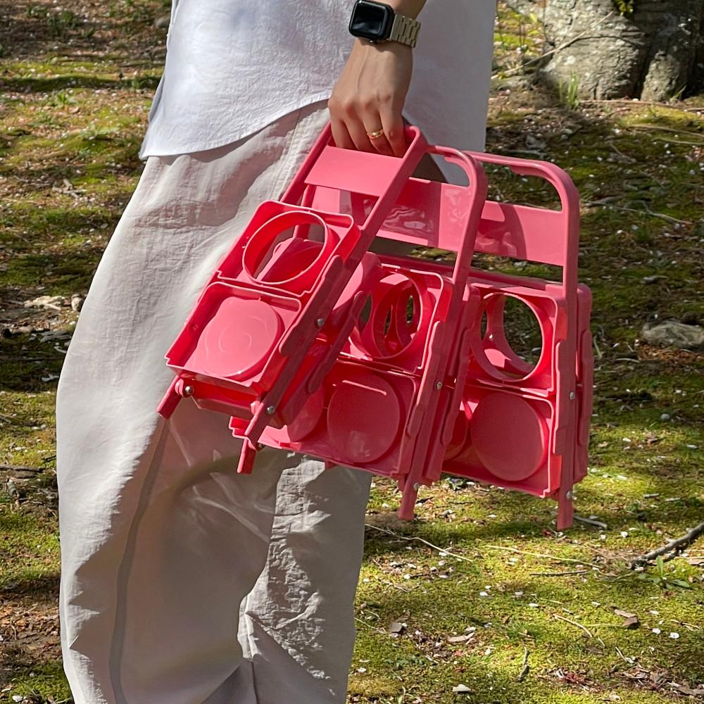 핑크 접이식 테이크아웃 커피 음료 맥주 컵 카페 2구 4구 6구 폴더블 캐리어 트레이