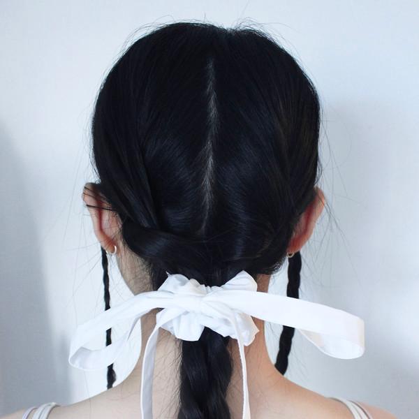 ribbon hair scrunch-white (short,long)