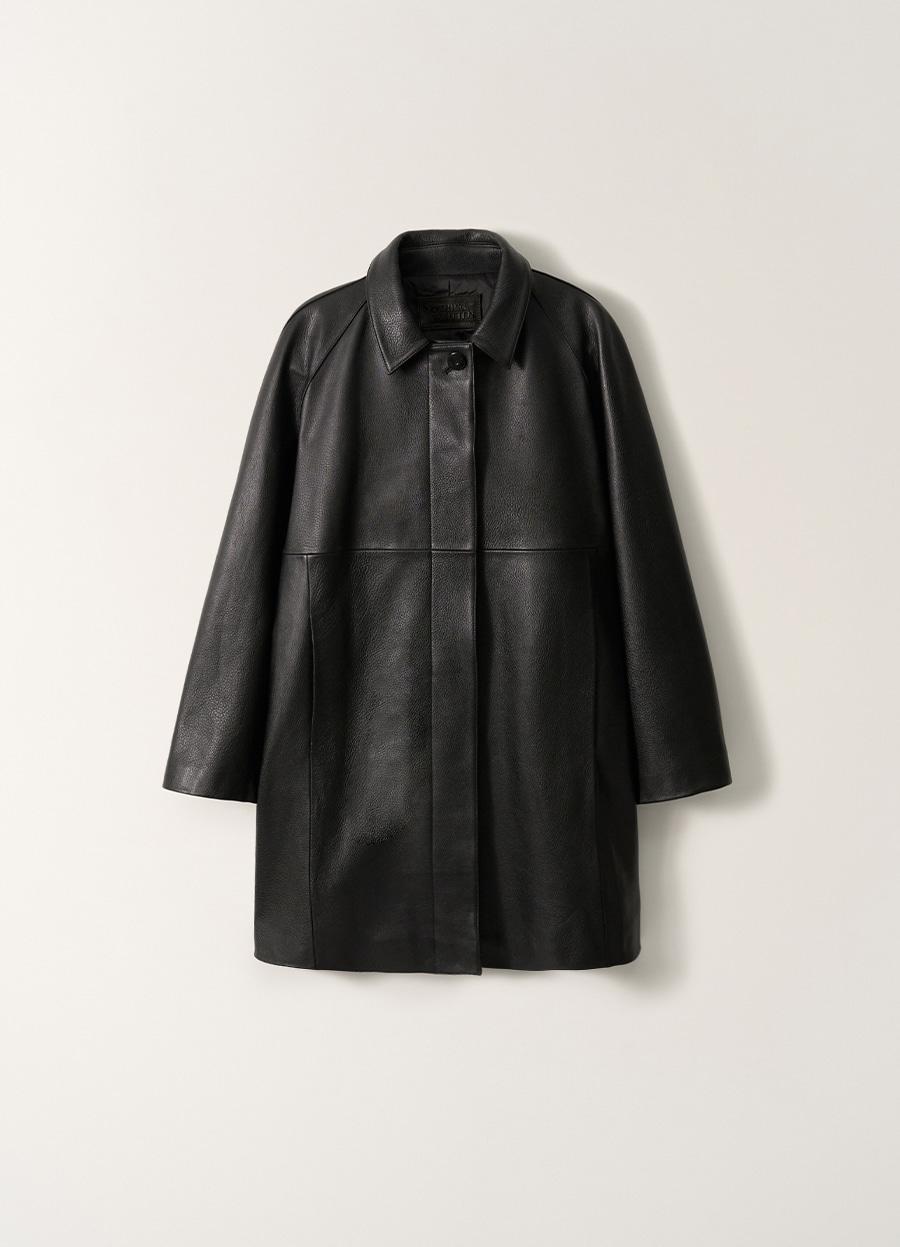 Goat Leather Balmacaan Coat (Black)