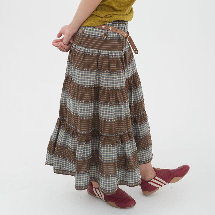 2way Button Shirring Skirt (Brown)