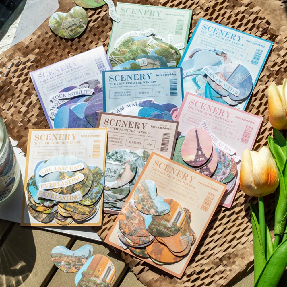 감성 다꾸 스티커 창문밖 풍경 8종 인스타 풍경 조각스티커