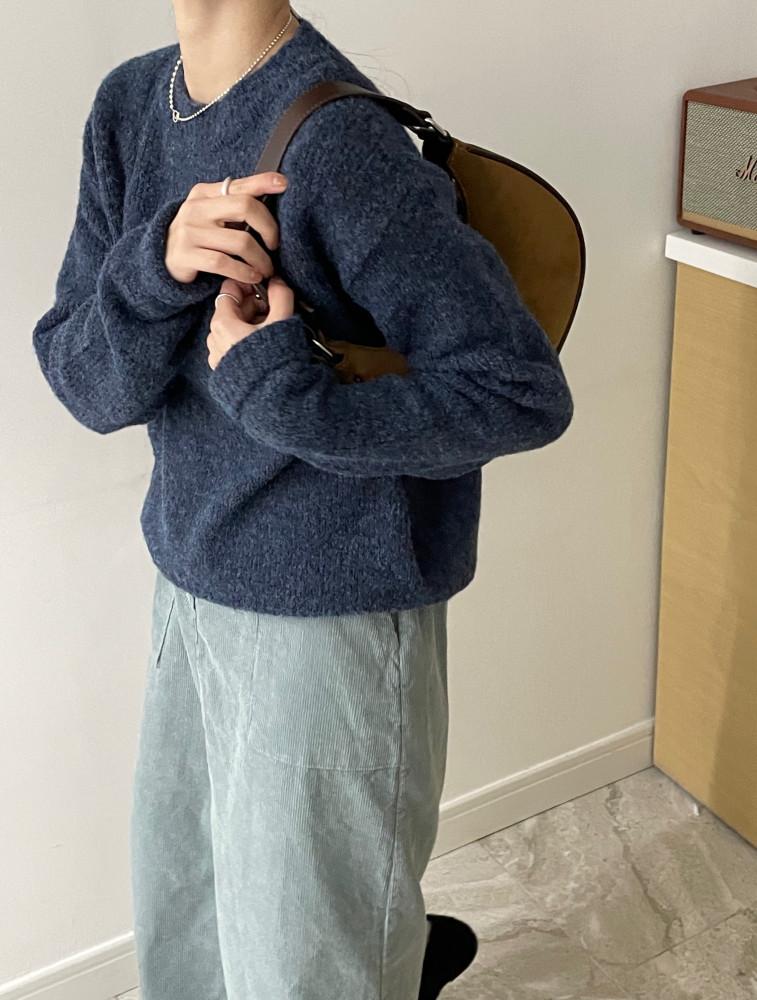 파이 니트 코발트블루 브라운 보카시 울니트 부드러운