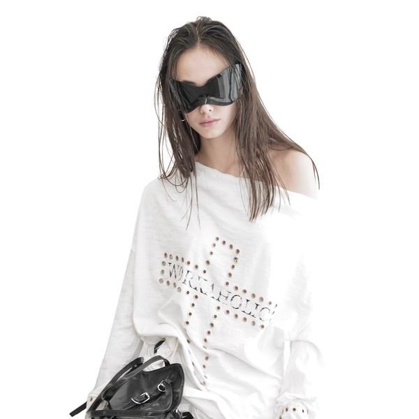 [WRKHLC] CROSS PIERCING BATWING TEE IN WHITE