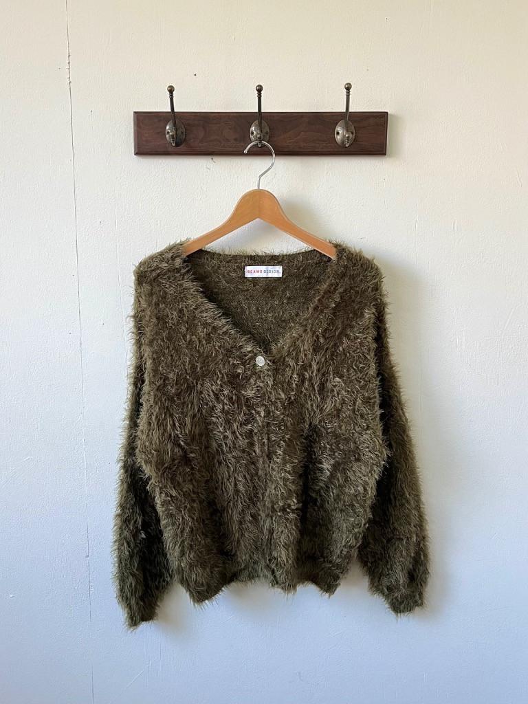 BEAMS olive fur cardigan