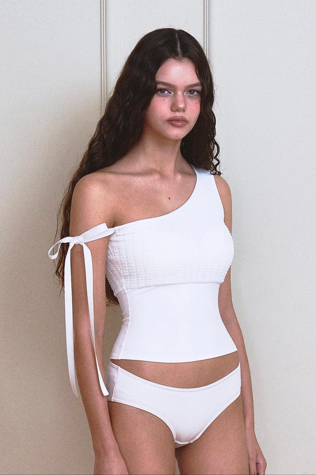 언발 리본 숄더 비키니브라 (White)