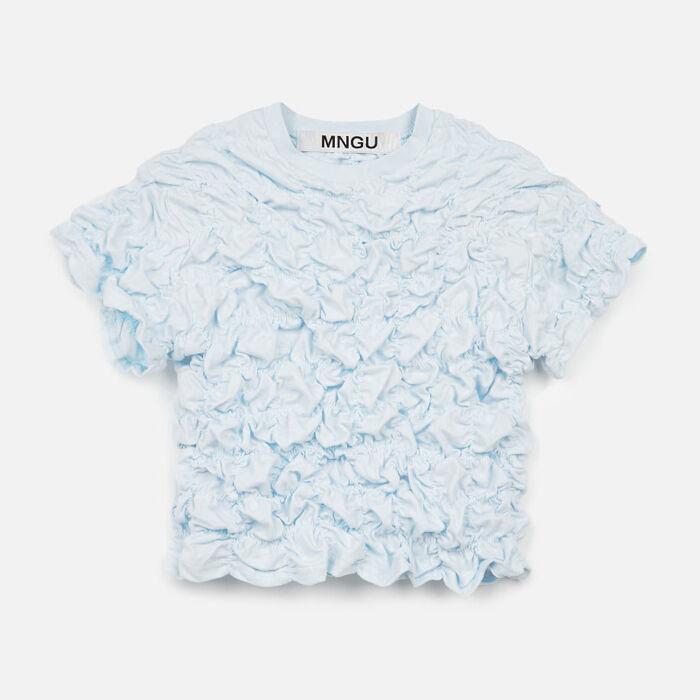 [WOMAN] 크롭티드  크링클 티셔츠 IN 스카이-블루