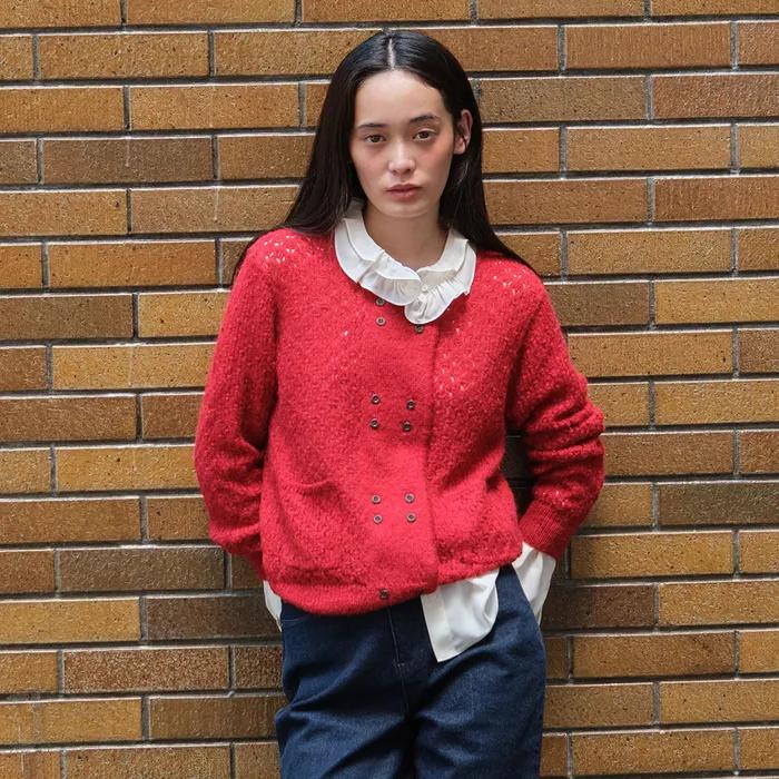 ALPACA EYELET CARDIGAN_RED