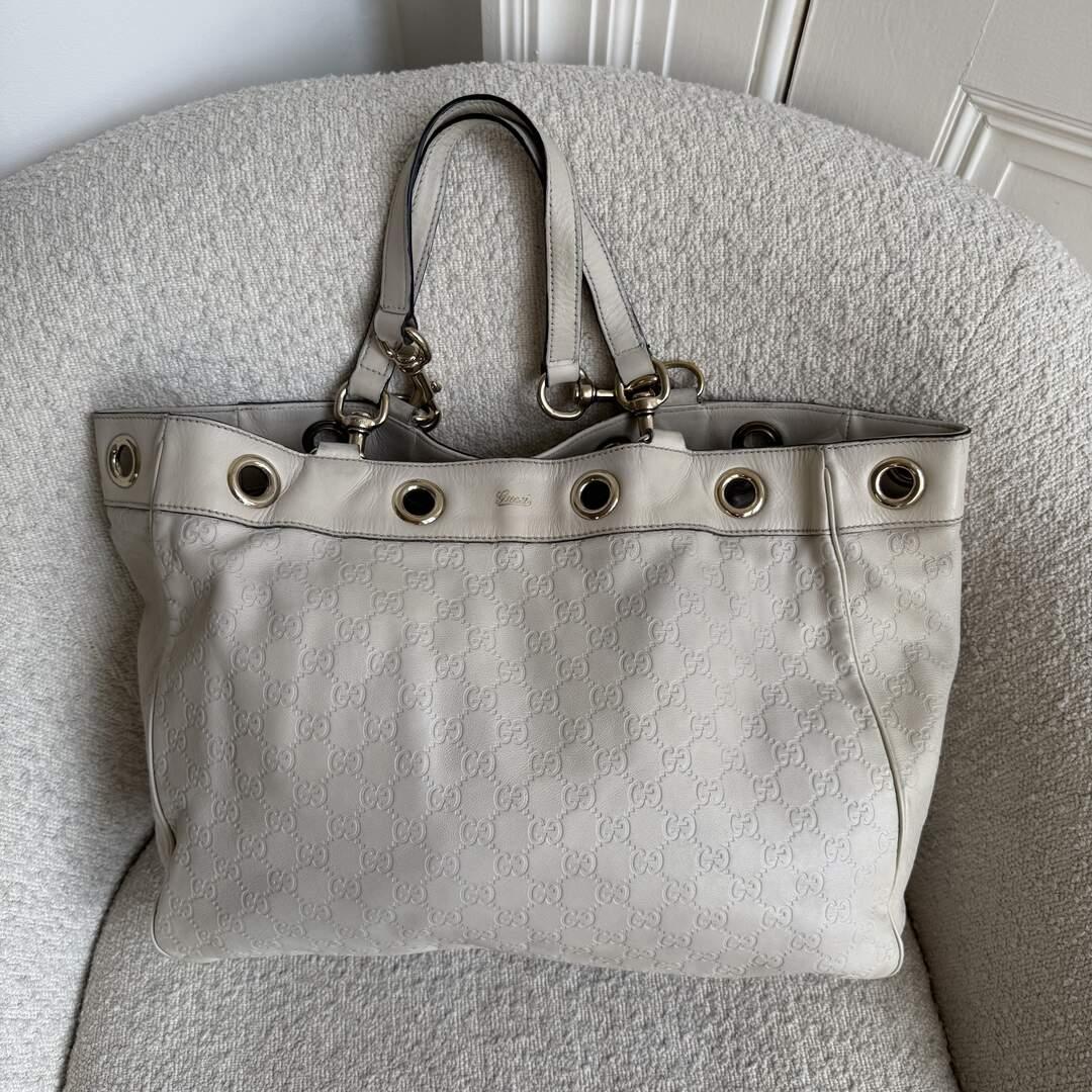 Gucci Guccissima White Leather Tote Bag
