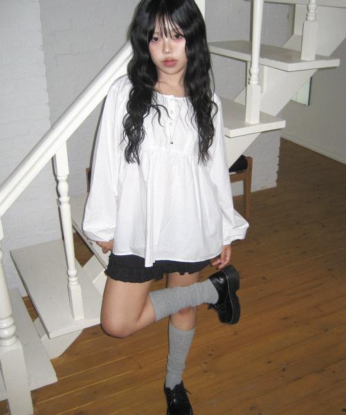 오버핏 셔링 플리츠 코튼 블라우스_3COLOR