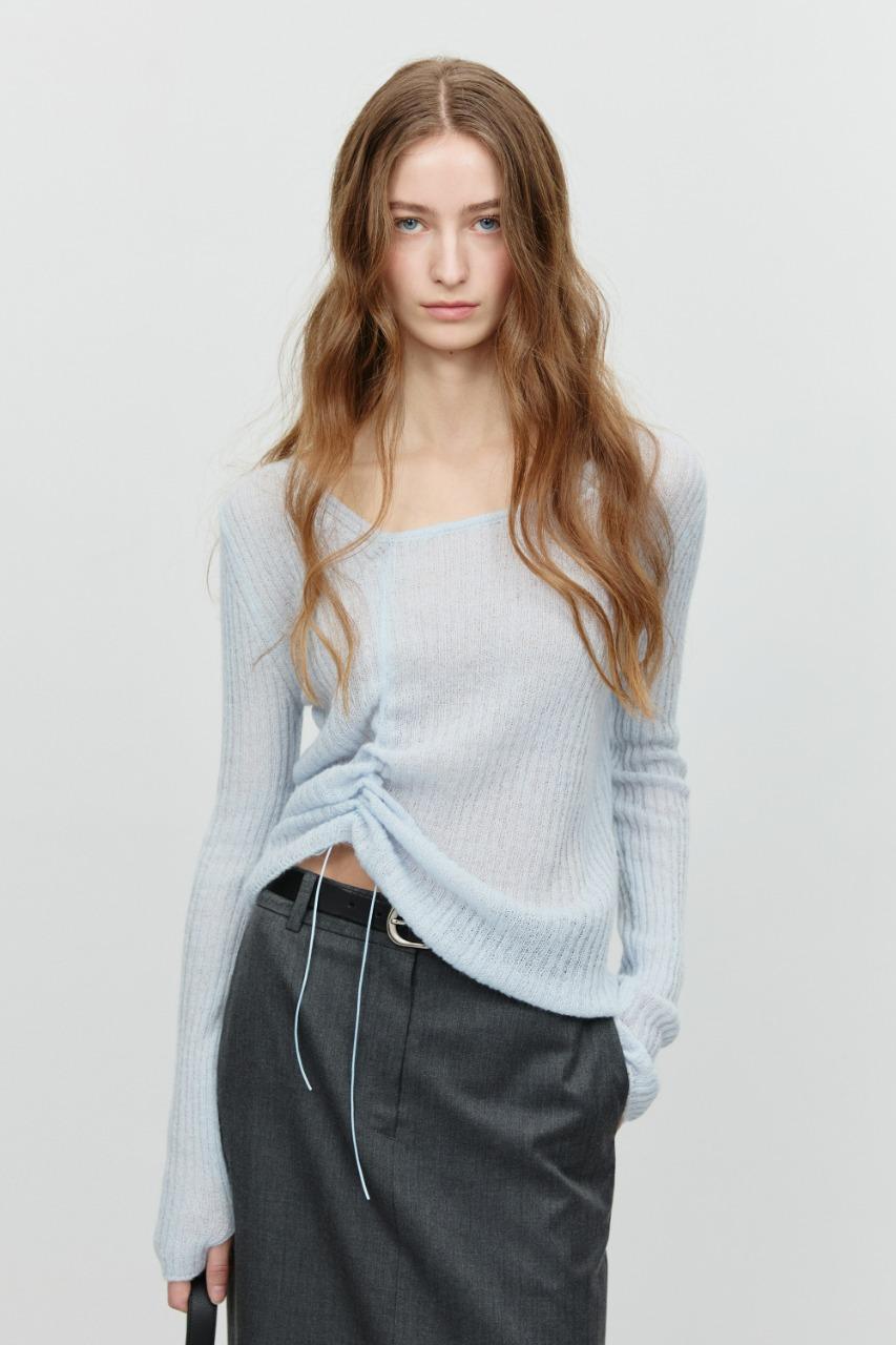 2-WAY SHIRRING KNIT TOP SOFT BLUE