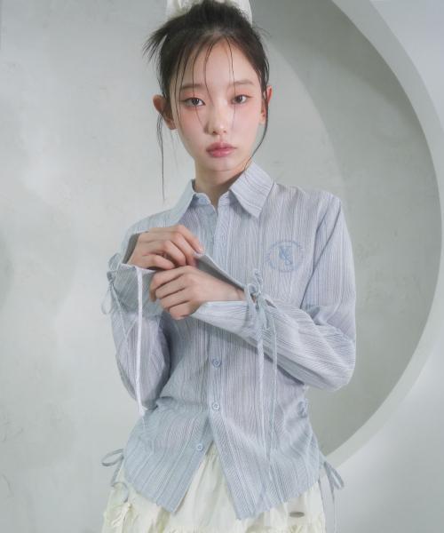 Sweet Ribbon Shirring Shirt LIGHT BLUE
