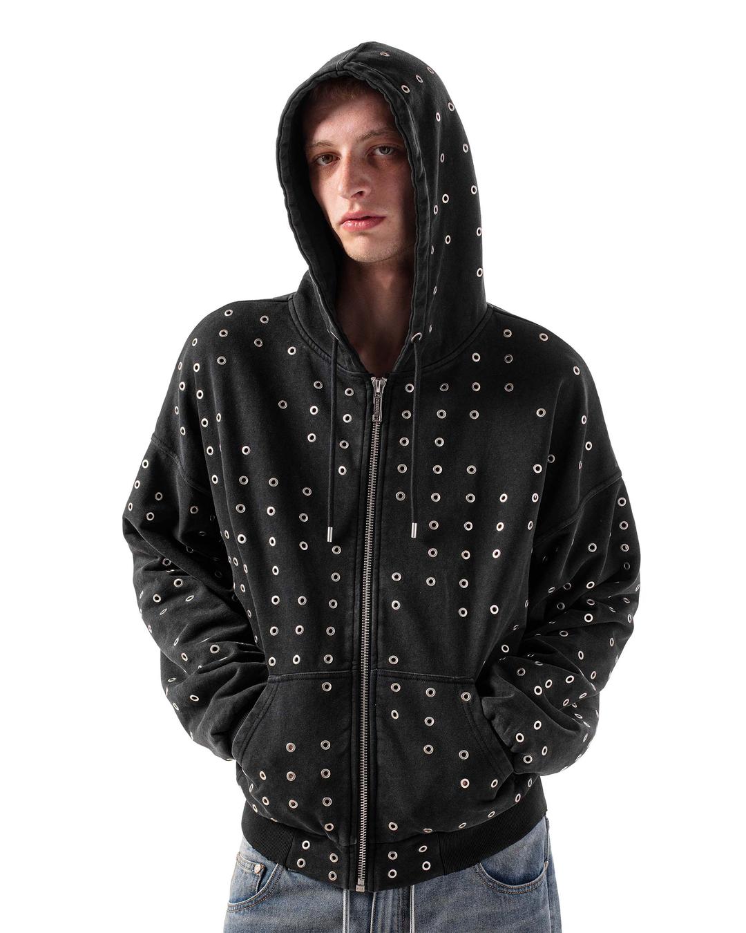 Black Eyelet Hoodie - L