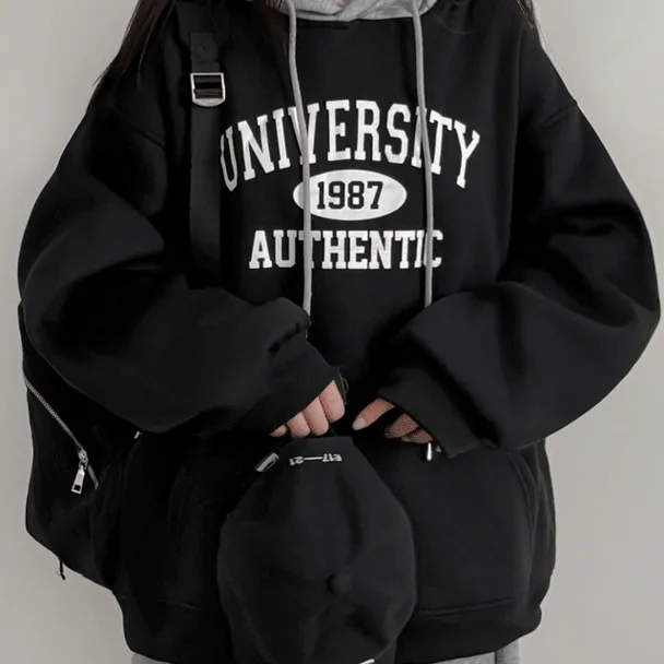 [기모/배색후드] 87 배색 오버핏 후드티