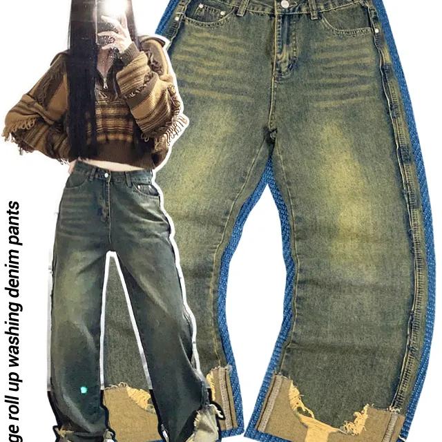 빈티지 롤업 워싱 데님 팬츠