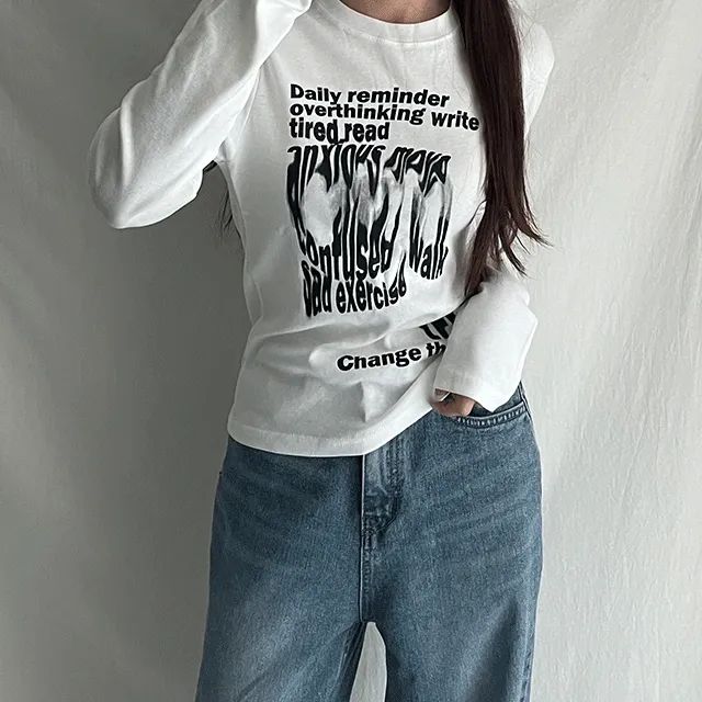 더데이 레터링 나염 티셔츠 프린팅 세미크롭 긴팔티 2color