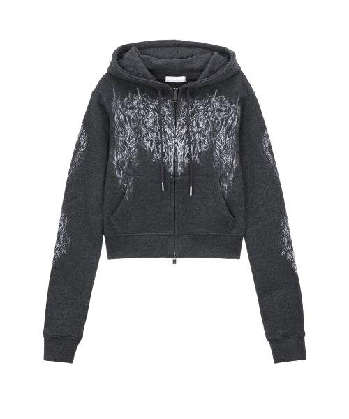 스컬리 크롭 후드집업(멜란지 블랙)