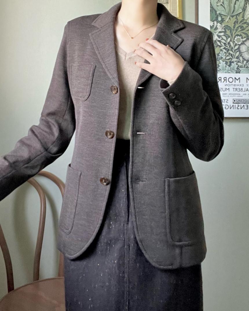 [중고] wool knit jacket | dark brown