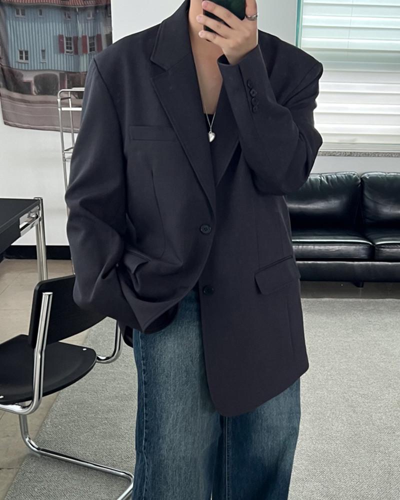 오버핏 하프 스티치 자켓 ( 블랙 베이지 차콜 ) 오버사이즈 롱기장