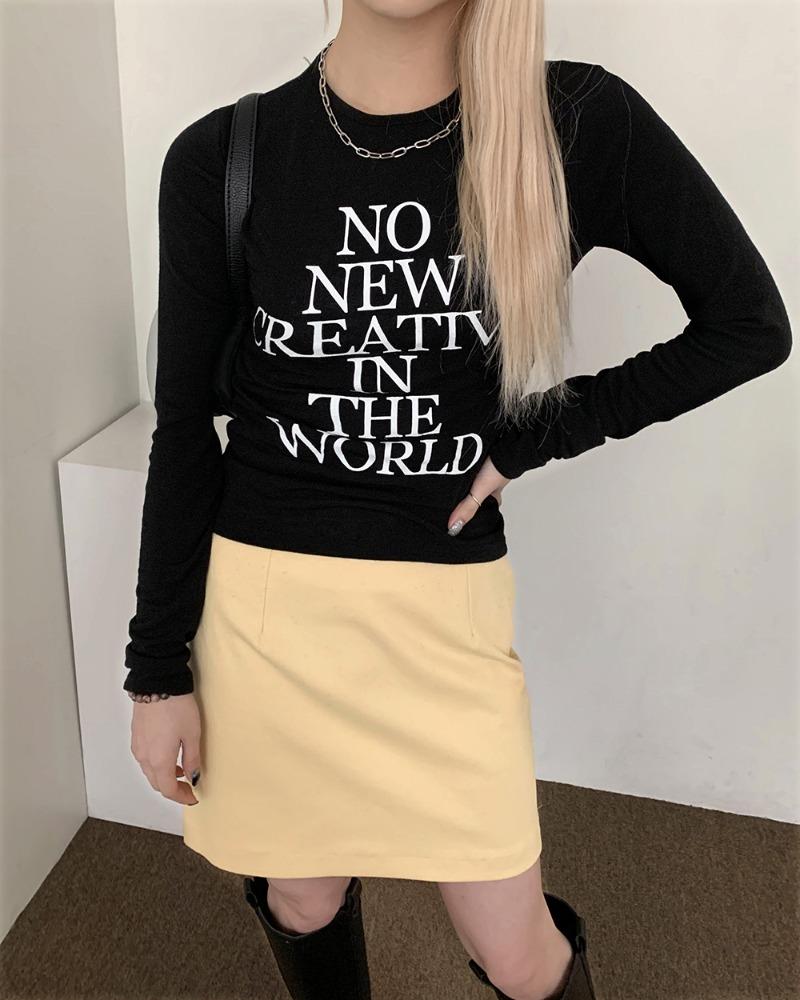 아켓 레터링 프린팅 긴팔 티셔츠