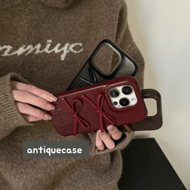 16오픈! 가죽소재 💓발레코어💓버건디 브라운 아이폰케이스 유니크 특이한 15프로맥스 14프로맥스 16프로맥스 귀여운 키치 감성 레트로